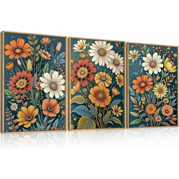 FCCUYE Purple Sunset Mountain Landscape Framed Canvas Wall Art Set,Nature Pine Tree Wildflowers Wall Decor,Golden Sunlight Wall Painting,Modern Field Art Prints for Living Room, Bedroom-16 x24 x3