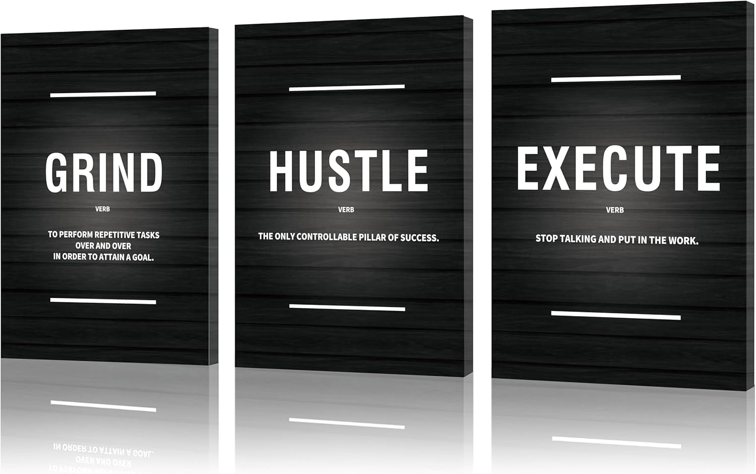 FCCUYE Set of 3 Motivational Wall Art Canvas Grind Hustle Execute Black ...