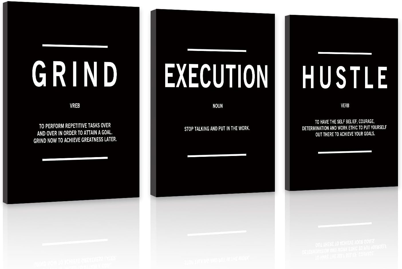 FCCUYE Set of 3 Motivational Wall Art Canvas Grind Hustle Execute Black ...
