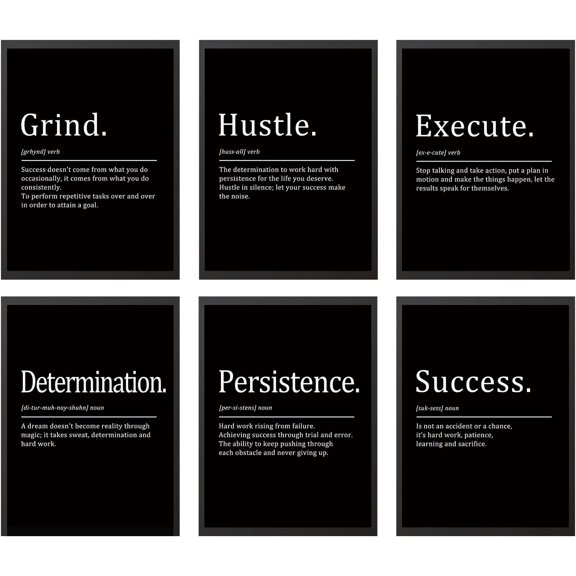 FCCUYE Set of 3 Motivational Wall Art Canvas Grind Hustle Execute Black and White Wall Decor Inspirational Words Quotes Posters for Home Office Workplace Proverbs Living Room Paintings(Framed,16x24)
