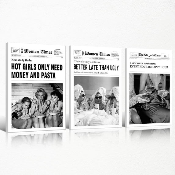 FCCUYE Set of 3 Trendy Newspaper Canvas Wall Art, Funky Do It for The Plot Wall Art, Vintage Black and White Coastal Cowgirl Posters, Preppy College Dorm Apartment Wall Decor 8x12in Und