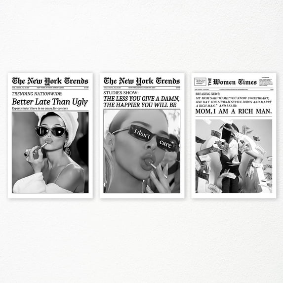 FCCUYE Set of 3 Trendy Newspaper Canvas Wall Art, Funky Do It for The Plot Wall Art, Vintage Black and White Coastal Cowgirl Posters, Preppy College Dorm Apartment Wall Decor 8x12in Und