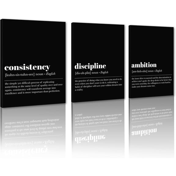 FCCUYE Successful Quotes Canvas Wall Art 3 Pieces Focus Believe Discipline Inspirational Print Posters for Office Wall Decor Framed Ready to Hang-20”W x 28”Hx3pcs