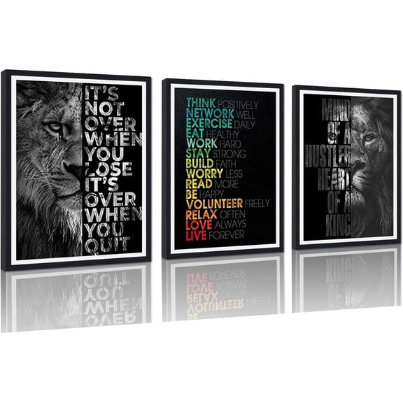FCCUYE Successful Quotes Canvas Wall Art 3 Pieces Focus Believe Discipline Inspirational Print Posters for Office Wall Decor Framed Ready to Hang-20”W x 28”Hx3pcs