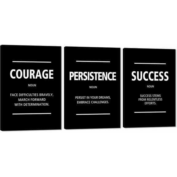 FCCUYE Successful Quotes Canvas Wall Art 3 Pieces Focus Believe Discipline Inspirational Print Posters for Office Wall Decor Framed Ready to Hang-20”W x 28”Hx3pcs
