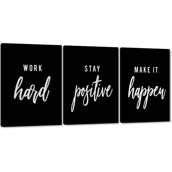 FCCUYE Successful Quotes Canvas Wall Art 3 Pieces Focus Believe Discipline Inspirational Print Posters for Office Wall Decor Framed Ready to Hang-20”W x 28”Hx3pcs