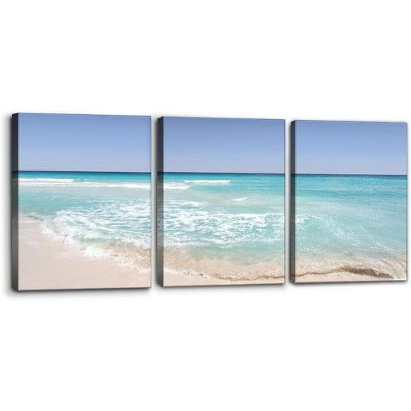 FCCUYE Sunrise Seascape Canvas Wall Art, Set of 3 Framed Painting Prints, Atlantic Ocean Coast Pictures Modern Wall Decor for Living Room Bedroom Office Home Decor Ready to Hang - 12"x16"x3 Panels
