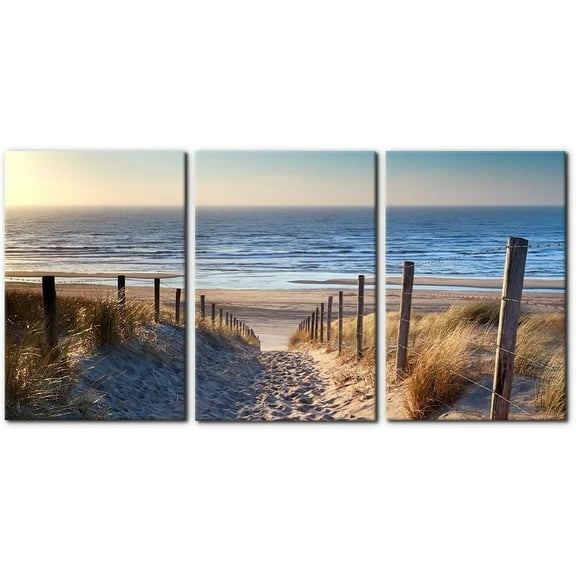 FCCUYE Sunrise Seascape Canvas Wall Art, Set of 3 Framed Painting Prints, Atlantic Ocean Coast Pictures Modern Wall Decor for Living Room Bedroom Office Home Decor Ready to Hang - 12"x16"x3 Panels