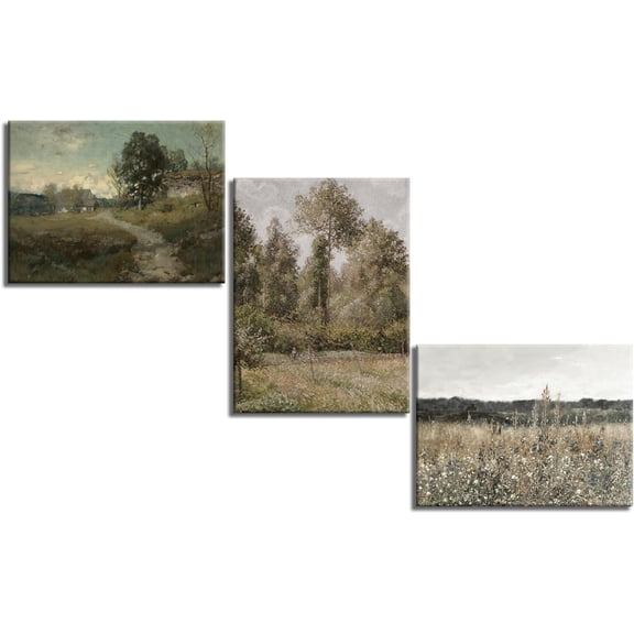 FCCUYE Vintage Landscape Canvas Wall Art d Set of 3 Wildflower Field Poster Retro Rustic Farmhouse Prints Classical Nature Oil Painting Picture Home Decor for Living Room Bedroom Office 12x16in