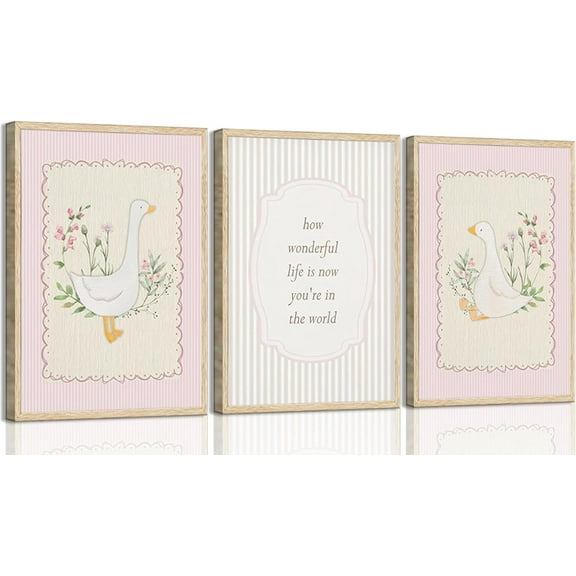 FCCUYE Vintage Pink Silly Goose Canvas Wall Art Neutral Floral Print Painting Preppy Aesthetic picture Inspirational Nursery Wall Decor Suitable for Girls Children's Room Home Decoration 12x16in