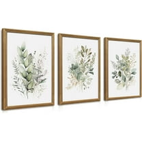 FCCUYE Watercolor Botanical Wall Art Set of 3 Boho Sage Green Wildflower Canvas Wall Art Prints Modern Floral Wall Decor for Bedroom Living Room Bathroom Decorations Framed 12x16 Inches