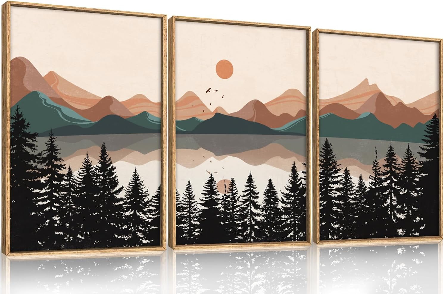 FCCUYE Watercolor Misty Forest d Canvas Wall Art Set, Nature Landscape