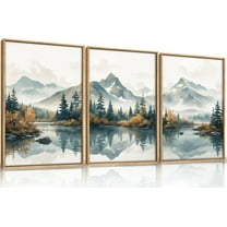 FCCUYE White Foggy Forest Mountain Wall Art d,Large Misty Watercolor Pine Tree Wall Decor set of 3 (24"x36"), Nature Lake Landscape Canvas Painting for Living Room, Bedroom, Office