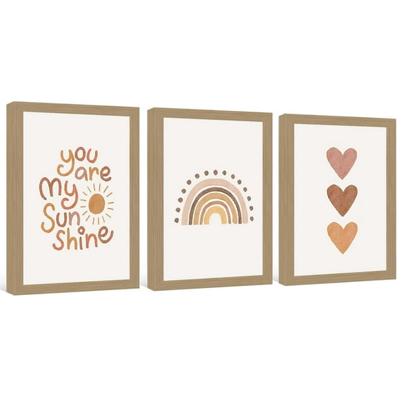 FCCUYE You Are My Sunshine Canvas Wall Art Nursery Art Print Heart Rainbow Nursery Wall Art Boho Wall Art Prints For Girls Room Decor Boho Sunshine Nursery Decor for Baby Kids Room Decor Unframed