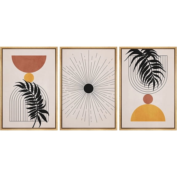 FCCUYE d Canvas 3 Piece Wall Art Sun Geometric Pattern Print Minimalist Home Artwork Neutral Boho Decor for Bedroom - 16"x24"x3 Natural