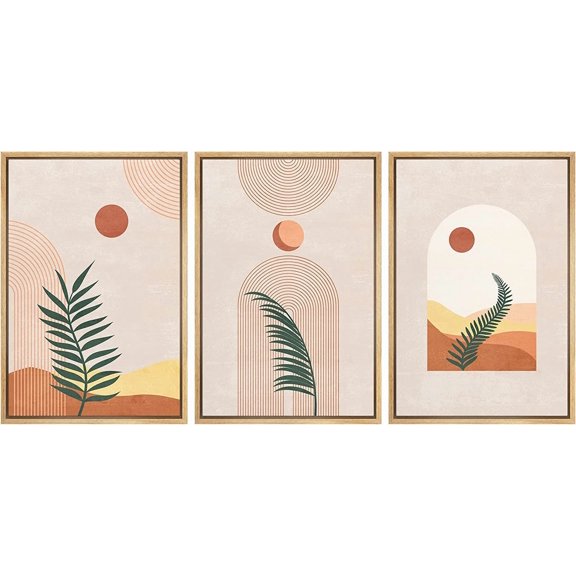 FCCUYE d Canvas 3 Piece Wall Art Sun Geometric Pattern Print Minimalist Home Artwork Neutral Boho Decor for Bedroom - 16"x24"x3 Natural