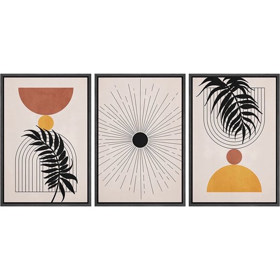 FCCUYE d Canvas 3 Piece Wall Art Sun Geometric Pattern Print Minimalist Home Artwork Neutral Boho Decor for Bedroom - 16"x24"x3 Natural