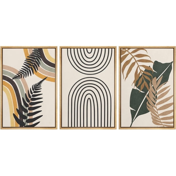 FCCUYE d Canvas 3 Piece Wall Art Sun Geometric Pattern Print Minimalist Home Artwork Neutral Boho Decor for Bedroom - 16"x24"x3 Natural