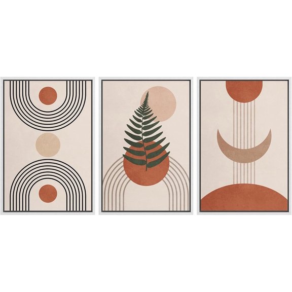 FCCUYE d Canvas 3 Piece Wall Art Sun Geometric Pattern Print Minimalist Home Artwork Neutral Boho Decor for Bedroom - 16"x24"x3 Natural