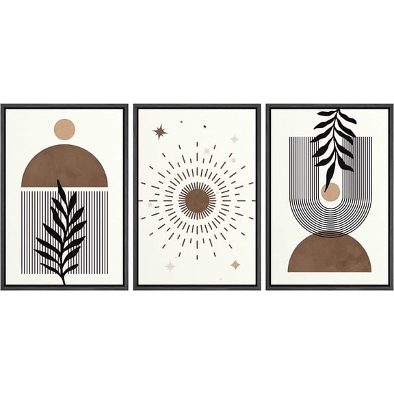 FCCUYE d Canvas 3 Piece Wall Art Sun Geometric Pattern Print Minimalist Home Artwork Neutral Boho Decor for Bedroom - 16"x24"x3 Natural
