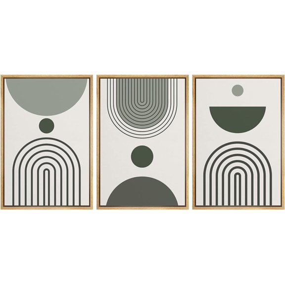 FCCUYE d Canvas 3 Piece Wall Art Sun Geometric Pattern Print Minimalist Home Artwork Neutral Boho Decor for Bedroom - 16"x24"x3 Natural