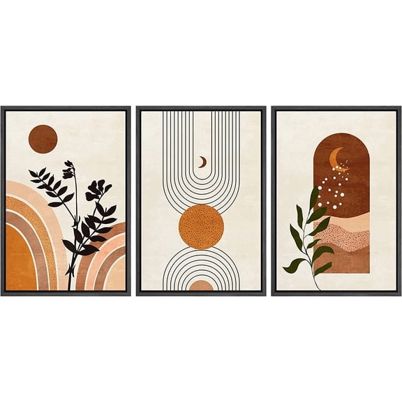 FCCUYE d Canvas 3 Piece Wall Art Sun Geometric Pattern Print Minimalist Home Artwork Neutral Boho Decor for Bedroom - 16"x24"x3 Natural