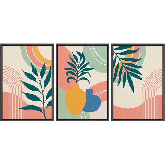 FCCUYE d Canvas 3 Piece Wall Art Sun Geometric Pattern Print Minimalist Home Artwork Neutral Boho Decor for Bedroom - 16"x24"x3 Natural