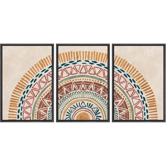 FCCUYE d Canvas 3 Piece Wall Art Sun Geometric Pattern Print Minimalist Home Artwork Neutral Boho Decor for Bedroom - 16"x24"x3 Natural