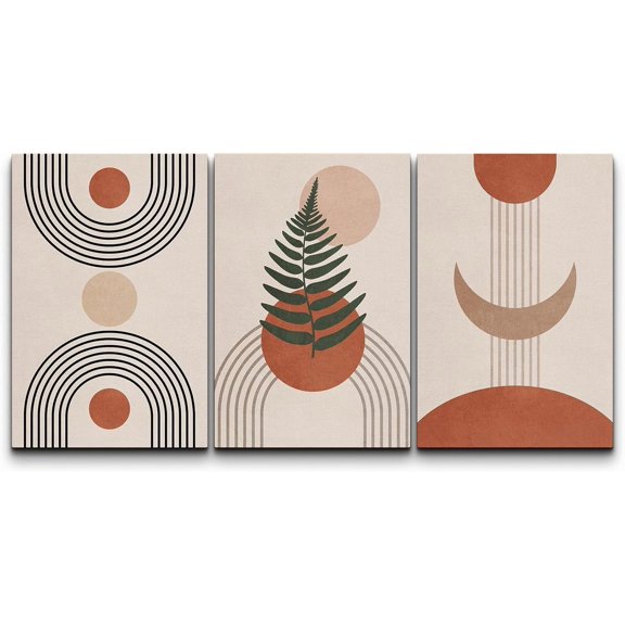 FCCUYE d Canvas 3 Piece Wall Art Sun Geometric Pattern Print Minimalist Home Artwork Neutral Boho Decor for Bedroom - 16"x24"x3 Natural