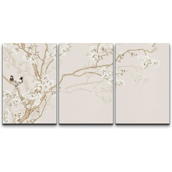 FCCUYE d Canvas Print Wall Art Bird in Cherry Blossom Tree Minimalism Nature Wilderness Illustrations Modern Art Botanical Floral Farmhouse/Country Multicolor Zen for Bedroom - 24"x36"x3 White