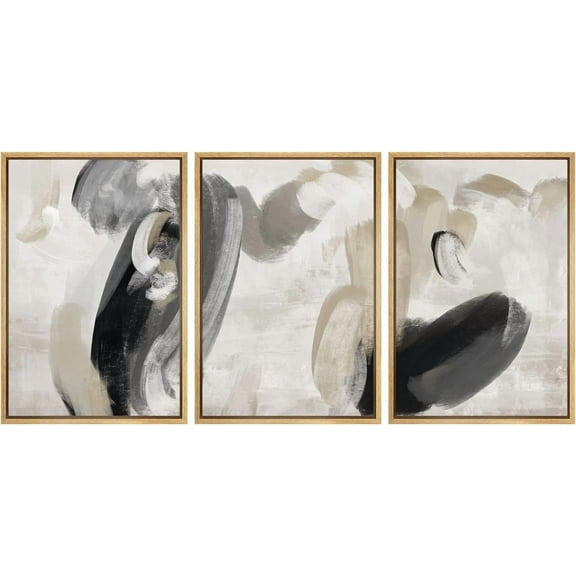 FCCUYE d Canvas Print Wall Art Set Pastel Grunge Paint Stroke Collage Abstract Shapes Illustration Modern Art Decorative Nordic Minimal Zen for Living Room, Bedroom, Office - Black