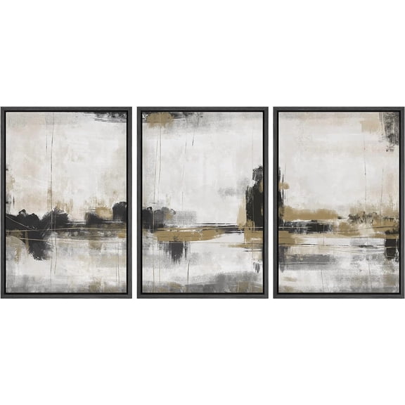 FCCUYE d Canvas Print Wall Art Set Pastel Grunge Paint Stroke Collage Abstract Shapes Illustration Modern Art Decorative Nordic Minimal Zen for Living Room, Bedroom, Office - Black