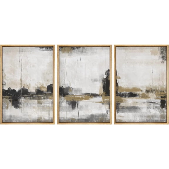 FCCUYE d Canvas Print Wall Art Set Pastel Grunge Paint Stroke Collage Abstract Shapes Illustration Modern Art Decorative Nordic Minimal Zen for Living Room, Bedroom, Office - Black