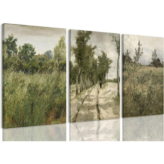 FCCUYE d Canvas Vintage Wall Art,Landscape Decor Prints,Set of 3 Nature Countryside Art Retro Painting Fields Tranquil Pictures Artwork Rustic for Living Room Bedroom Bathroom