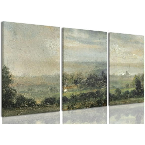 FCCUYE d Canvas Vintage Wall Art,Landscape Decor Prints,Set of 3 Nature Countryside Art Retro Painting Fields Tranquil Pictures Artwork Rustic for Living Room Bedroom Bathroom
