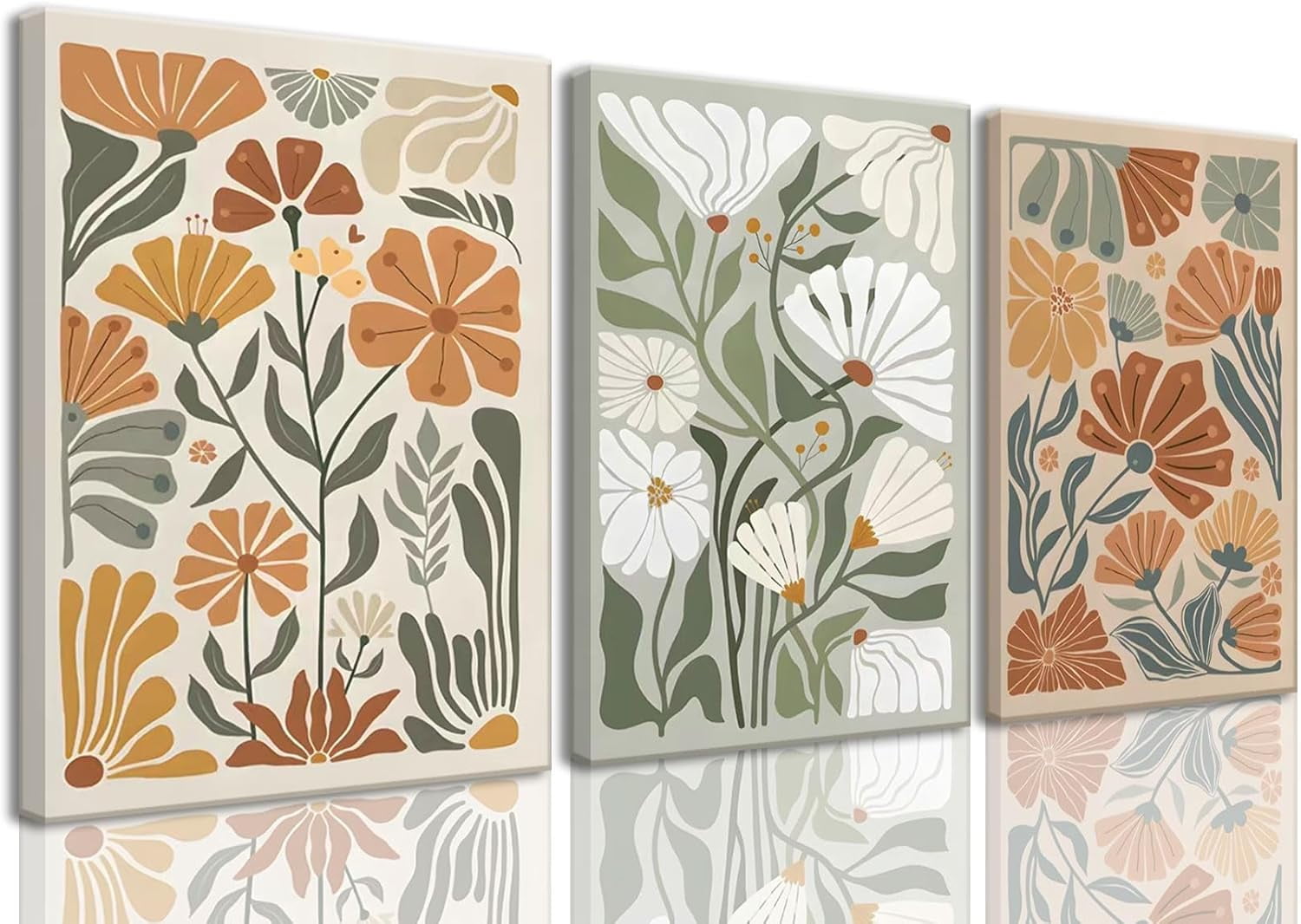 FCCUYE d Canvas Wall Art Abstract Floral Botanical Print Set of 3 Green ...
