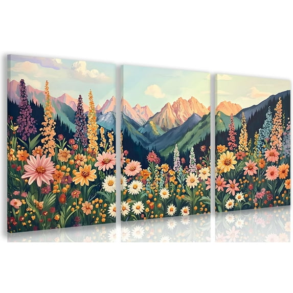 FCCUYE d Colorful Boho Landscape Wall Art, Nature Watercolor Floral Wall Decor, Bright Mountain Water Canvas Painting, Modern Sunsets Landscape Poster Prints For Living Room Bedroom 16"x24"x3