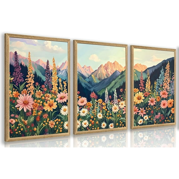 FCCUYE d Colorful Boho Landscape Wall Art, Nature Watercolor Floral Wall Decor, Bright Mountain Water Canvas Painting, Modern Sunsets Landscape Poster Prints For Living Room Bedroom 16"x24"x3