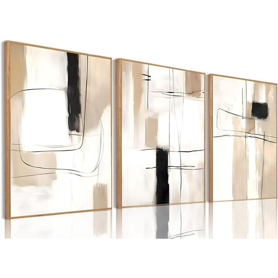 FCCUYE d Neutral Abstract Wall Art Modern Minimalist Line Canvas Poster Prints Set of 3 Boho Beige Black Brown Geometric Decor Picture Painting Living Room Bedroom Office 12"x16"