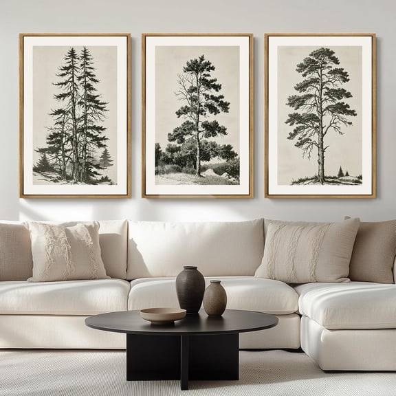 FCCUYE d Neutral Tree Canvas Wall Art 24 * 36 Inch Large Forest Bird Abstract Wall Decor Farmhouse Illustration Artwork for Living Room Bedroom Set of 3
