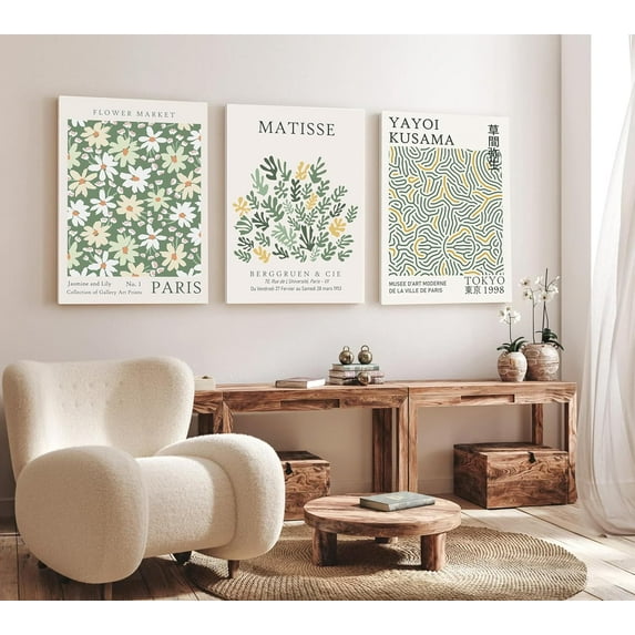 FCCUYE d Sage Green Vintage Wall Art Canvas Decor Set of 3, Matisse Wall Art Prints Posters Mid Century Modern Art, Aesthetic Floral Botanical wall art for bedroom, living room, bathroom 12x16