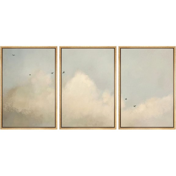 FCCUYE d Wall Art Print Set Flock of Abstract Birds in Flight Earthy Tones Illustrations Modern Art Boho Decorative Colorful Chic for Living Room, Bedroom, Office - 16"x24"x3 NATURAL