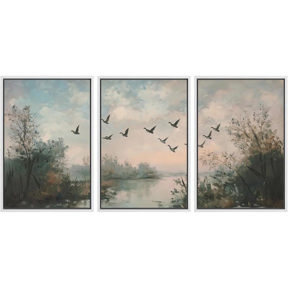 FCCUYE d Wall Art Print Set Flock of Abstract Birds in Flight Earthy Tones Illustrations Modern Art Boho Decorative Colorful Chic for Living Room, Bedroom, Office - 16"x24"x3 NATURAL