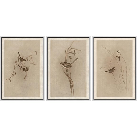 FCCUYE d Wall Art Print Set Flock of Abstract Birds in Flight Earthy Tones Illustrations Modern Art Boho Decorative Colorful Chic for Living Room, Bedroom, Office - 16"x24"x3 NATURAL