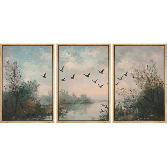 FCCUYE d Wall Art Print Set Flock of Abstract Birds in Flight Earthy Tones Illustrations Modern Art Boho Decorative Colorful Chic for Living Room, Bedroom, Office - 16"x24"x3 NATURAL