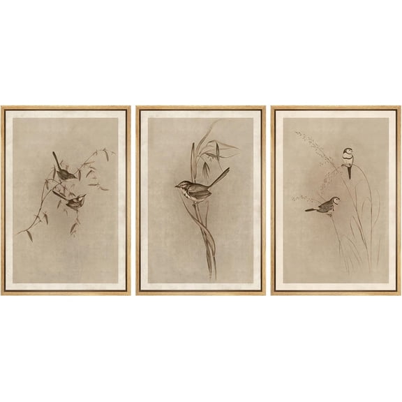 FCCUYE d Wall Art Print Set Flock of Abstract Birds in Flight Earthy Tones Illustrations Modern Art Boho Decorative Colorful Chic for Living Room, Bedroom, Office - 16"x24"x3 NATURAL