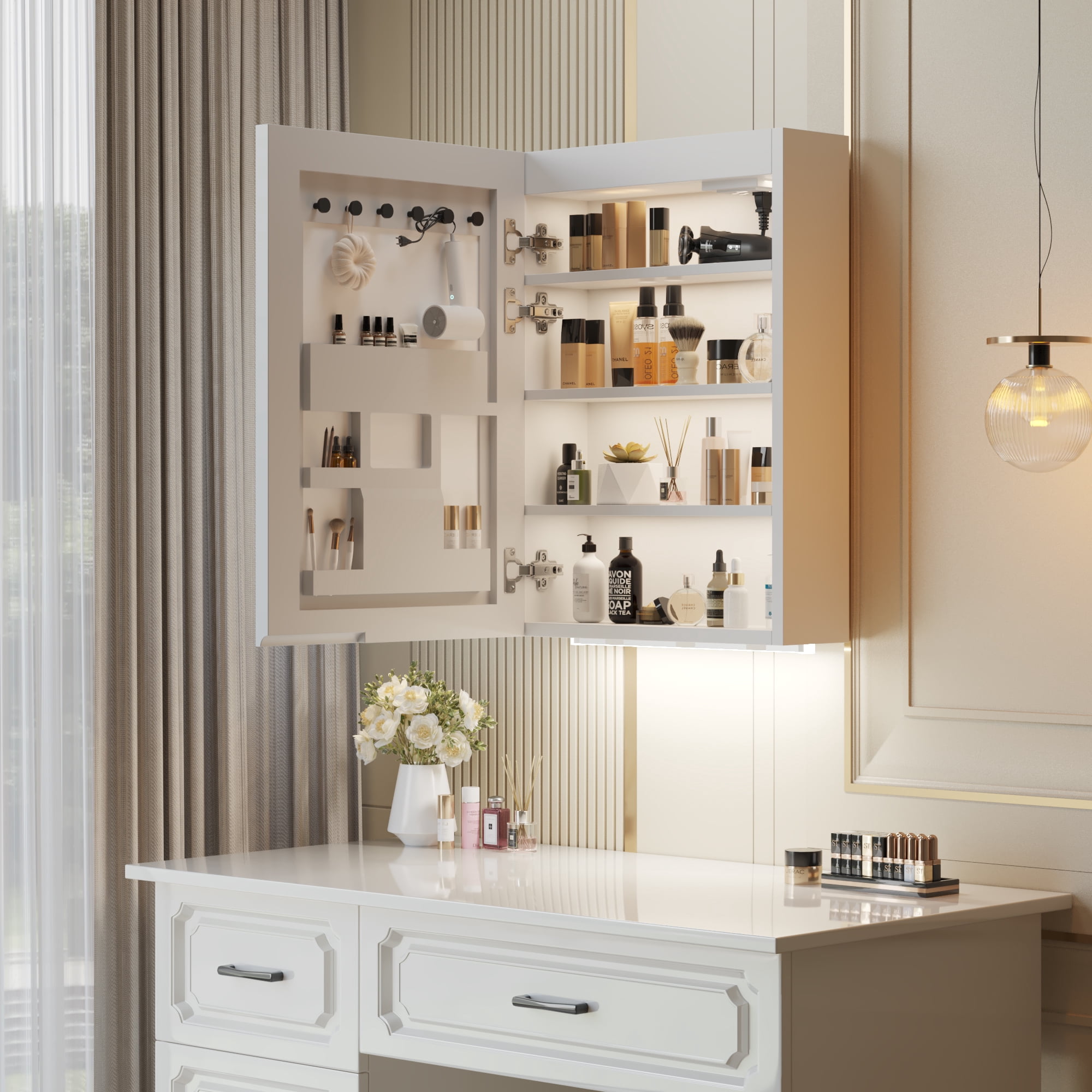 ‌FCH 20x28 Inch White LED Bathroom Mirror Cabinet with Storage ...