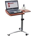 thumbnail image 1 of FCH 25.2 Inch Rolling Adjustable Multifunctional Lifting Computer Desk, Tilting Desktop, Sit Stand Laptop Desk TV Tray for Bed Sofa Hospital Reading Eating, Brown, 1 of 9
