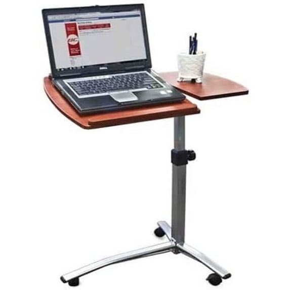 FCH 25.2 Inch Rolling Adjustable Multifunctional Lifting Computer Desk, Tilting Desktop, Sit Stand Laptop Desk TV Tray for Bed Sofa Hospital Reading Eating, Brown
