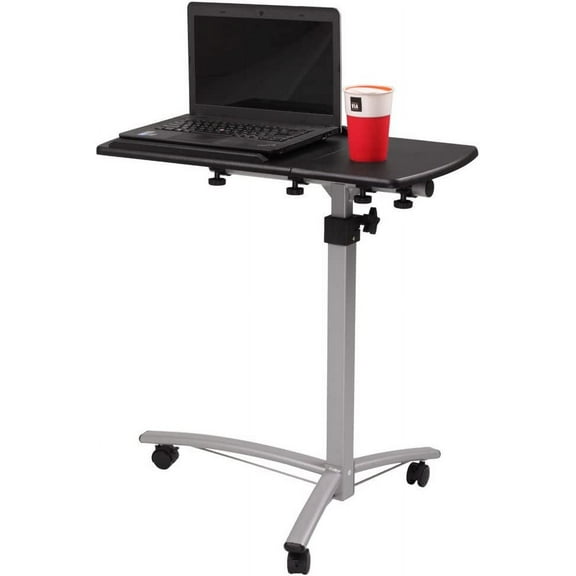 FCH 25.2 Inch Rolling Adjustable Multifunctional Lifting Computer Desk, Tilting Desktop, Sit Stand Laptop Desk TV Tray for Bed Sofa Hospital Reading Eating, Black